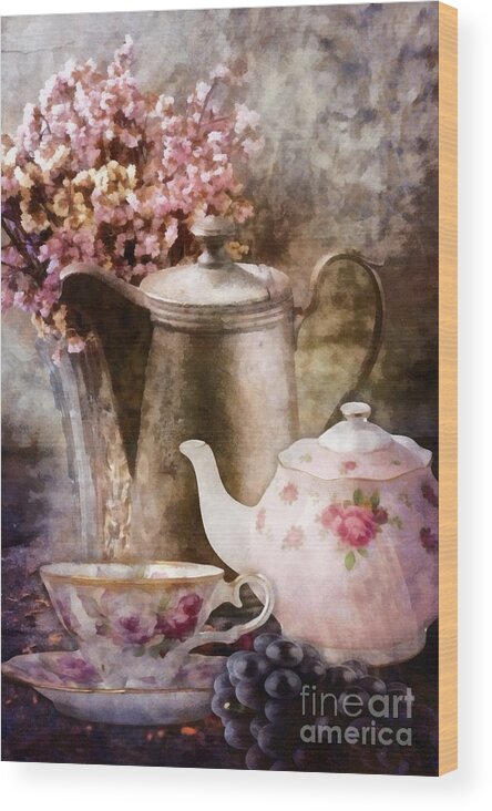 Tea And Grapes Wood Print featuring the painting Tea and Grapes by Mo T