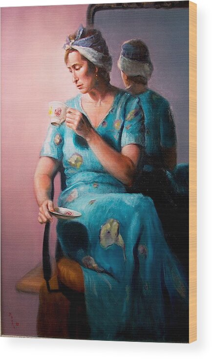 Realism Wood Print featuring the painting Tea Time 1 by Donelli DiMaria