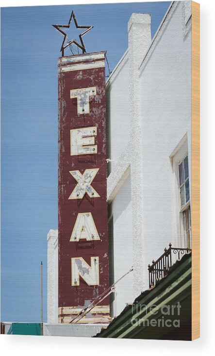 Sign Wood Print featuring the photograph Texan Theater - Junction Texas by Debra Martz