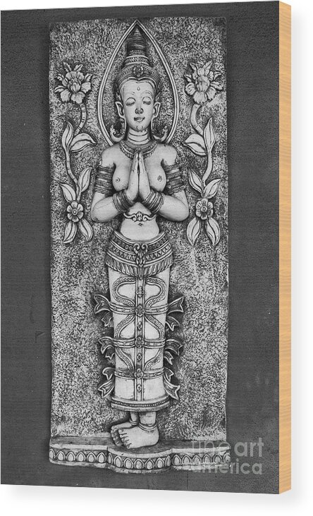 Statue Wood Print featuring the photograph Thai Carving of Naked Goddess by Antony McAulay
