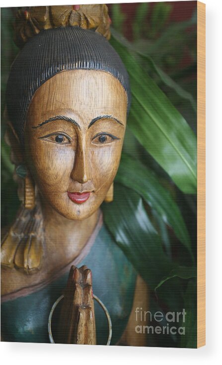 Thailand Wood Print featuring the photograph Thai Hand Carved Statue Woman by Chuck Kuhn