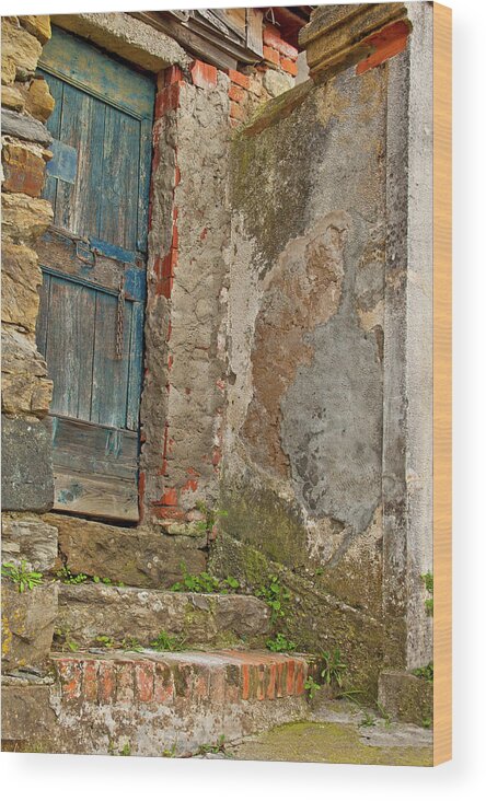 Vernazza Italy Wood Print featuring the photograph The Blue Door - Vernazza, Italy by Denise Strahm