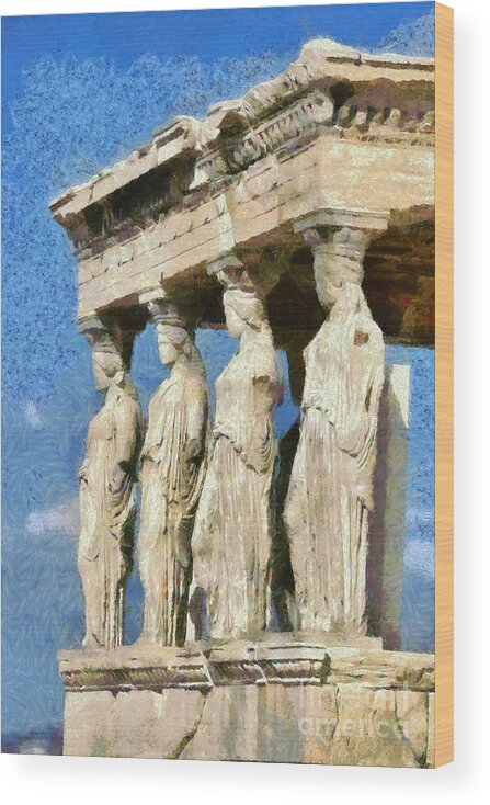 Acropoli Wood Print featuring the painting The Caryatids porch by George Atsametakis