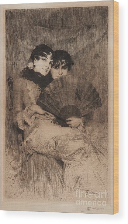 Anders Zorn Wood Print featuring the painting The Cousins by Celestial Images