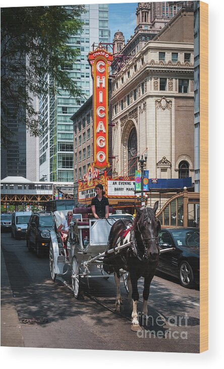 Art Wood Print featuring the photograph The Iconic Chicago Theater Sign and Traffic on State Street by David Levin
