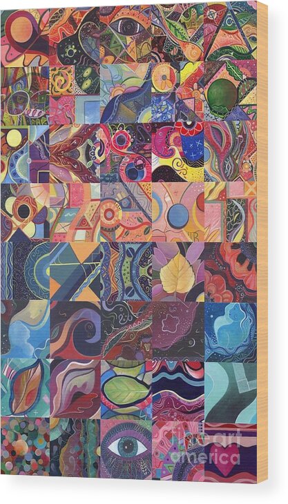 Abstract Wood Print featuring the painting The Joy of Design First 40 Variation 1 by Helena Tiainen