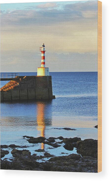 Lighthouse Wood Print featuring the photograph The Lighthouse At Amble by Jeff Townsend
