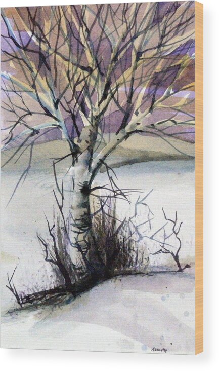 Birch Wood Print featuring the painting The Lone Tree by Mindy Newman