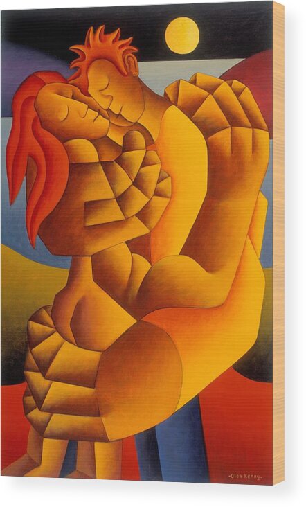 Moon Wood Print featuring the painting The Lovers by Alan Kenny