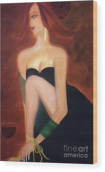 Wine Wood Print featuring the painting The Magic and Mystery of Merlot by Artist Linda Marie