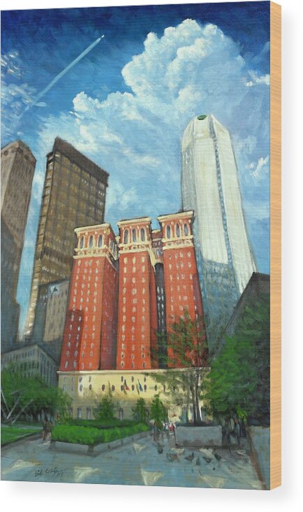 Cityscape Wood Print featuring the painting The Omni William Penn Hotel by Erik Schutzman