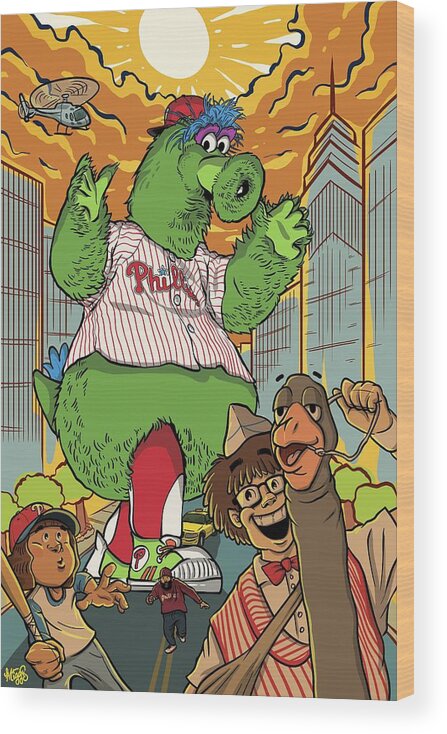 Philly Wood Print featuring the drawing The Pherocious Phanatic by Miggs The Artist