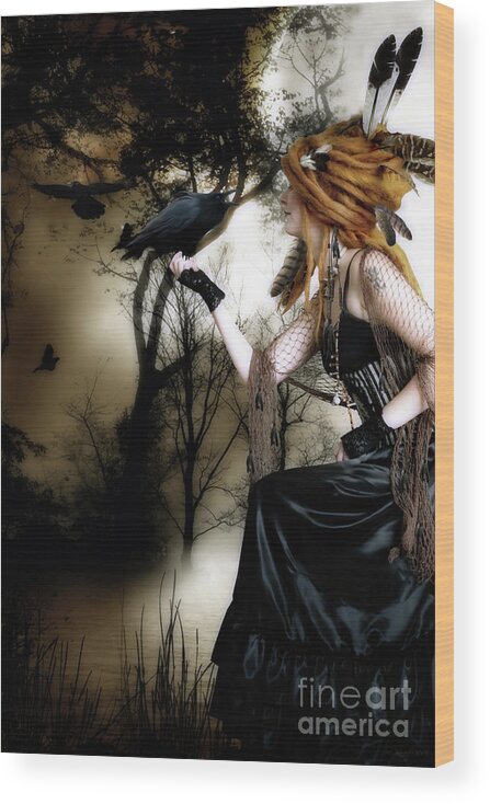 Nevermore Wood Print featuring the digital art The Raven by Shanina Conway