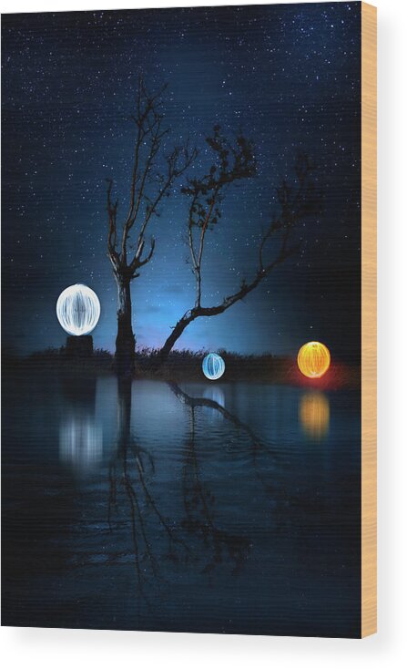 Night Wood Print featuring the digital art The Secret of Orb Island by Mark Andrew Thomas