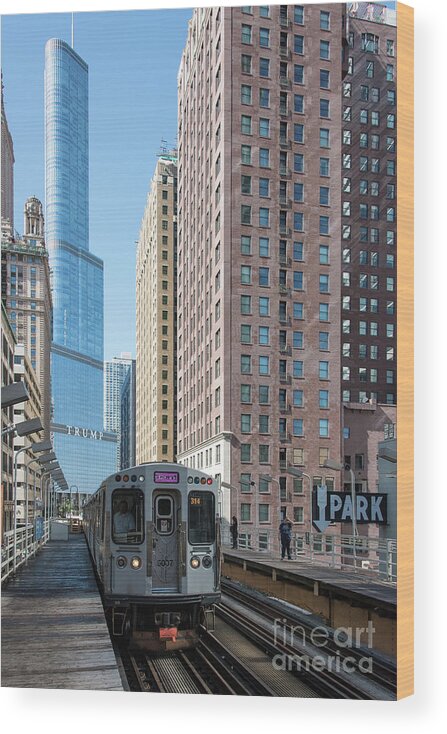 Chicago Wood Print featuring the photograph The Wabash L Train at Eye Level by David Levin