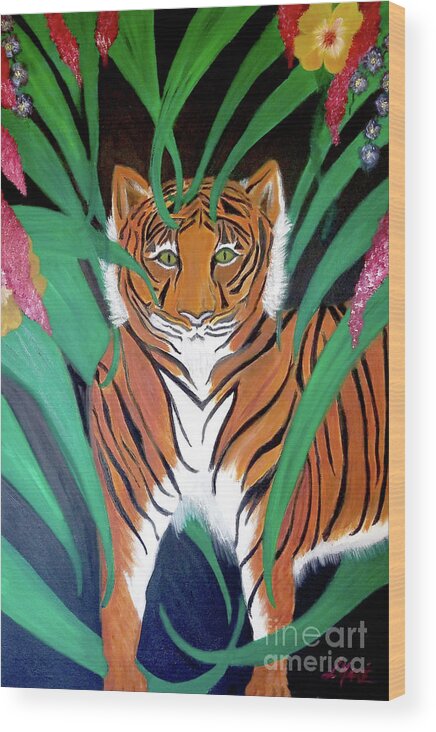 Tiger Wood Print featuring the painting The Wild One by Artist Linda Marie