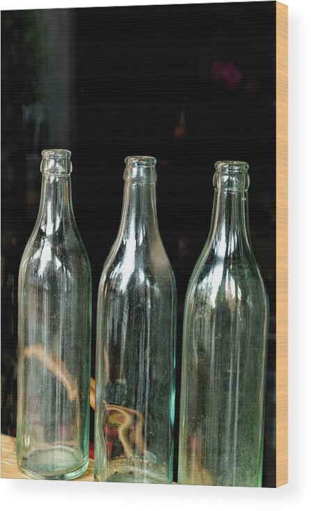 Whetstone Brook Wood Print featuring the photograph Three Bottles by Tom Singleton