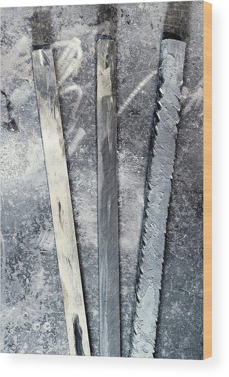 Forged In Fire Wood Print featuring the photograph Three Stages in Damascene Steel 1 by Jean Gill