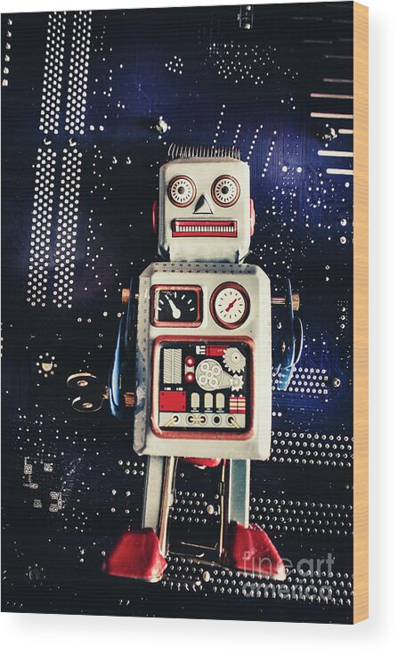 Robot Wood Print featuring the photograph Tin toy robots by Jorgo Photography