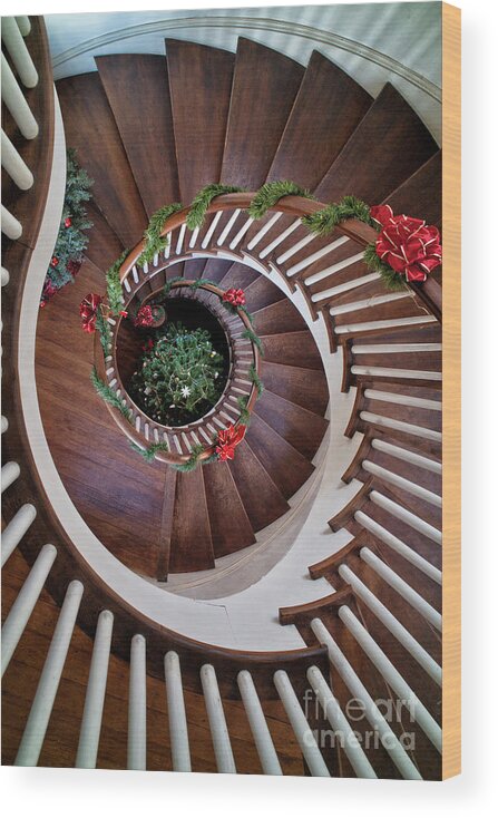 Christmas Wood Print featuring the photograph To the Bottom of the Staircase by Nicki McManus