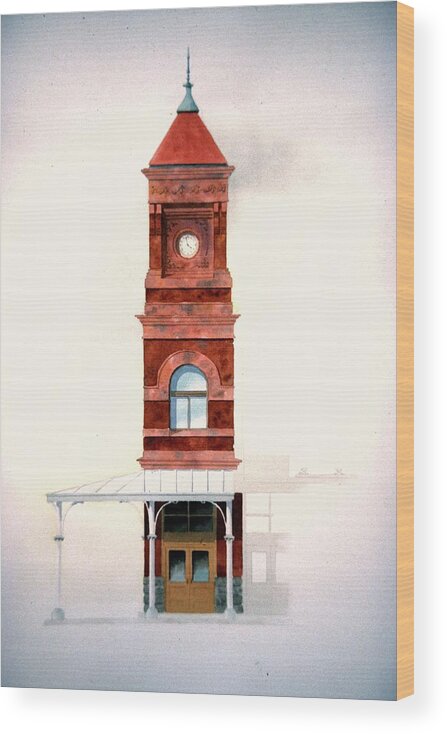 Architecture Wood Print featuring the painting Train Station Tower by William Renzulli