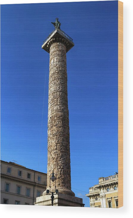 Roman Wood Print featuring the photograph Trajan's Column, Rome, Italy by Elenarts - Elena Duvernay photo