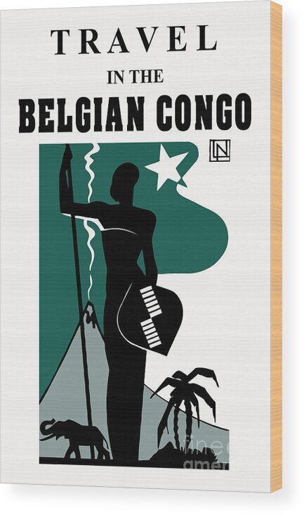  Belgian Wood Print featuring the digital art Travel in the Belgian Congo art deco by Heidi De Leeuw