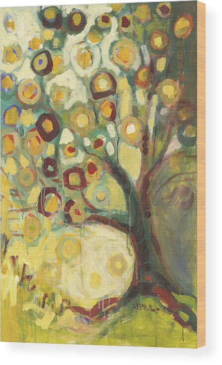 Tree Life Abstract Modern Circles Contemporary Nature Wood Print featuring the painting Tree of Life in Autumn by Jennifer Lommers