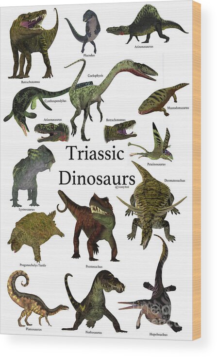 Triassic Wood Print featuring the digital art Triassic Dinosaurs by Corey Ford