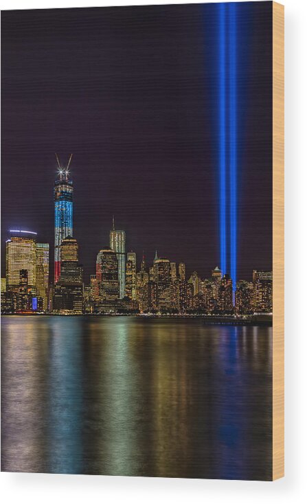 Tribute In Lights Wood Print featuring the photograph Tribute In Lights Memorial by Susan Candelario