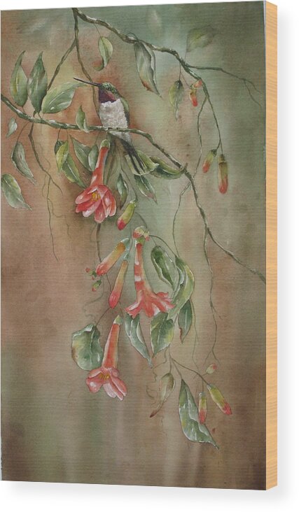 Hummingbird Wood Print featuring the painting Trumpet Nectar by Mary McCullah