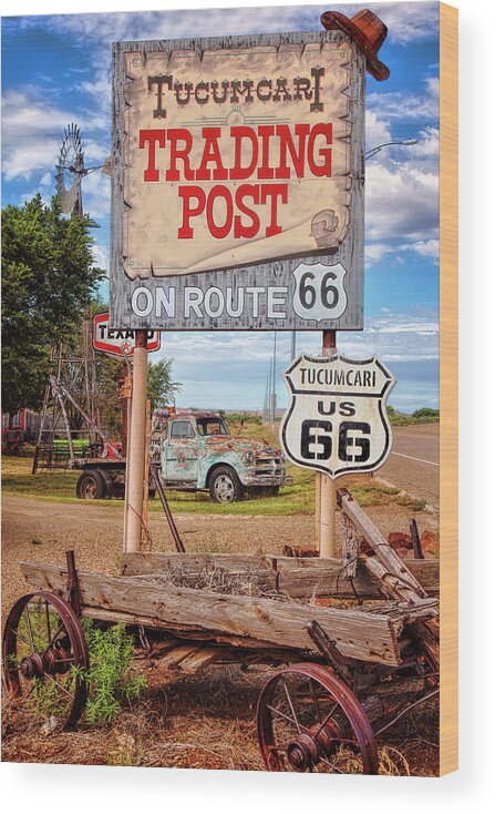 Route 66 Wood Print featuring the photograph Tucumcari Trading Post Sign by Diana Powell