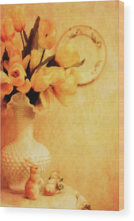 Tulip Wood Print featuring the photograph Tulips in Fenton Vase by Diane Lindon Coy