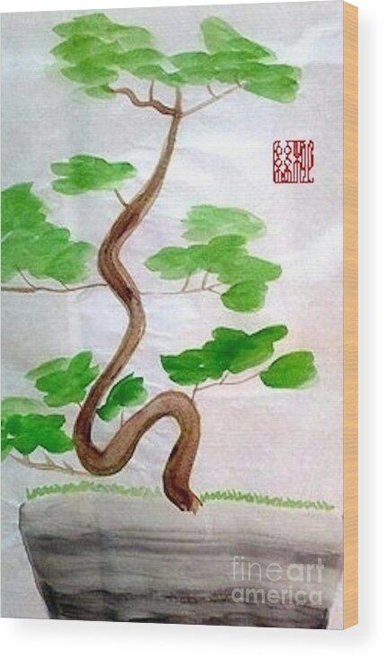Chinese Brush Painting Wood Print featuring the painting Twists and Turns of Life by Margaret Welsh Willowsilk