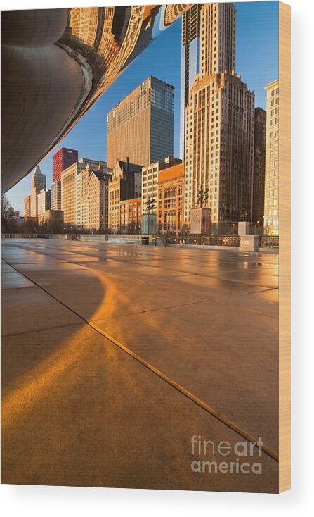 Chicago Wood Print featuring the photograph Under the bean and Chicago skyline at sunrise by Sven Brogren