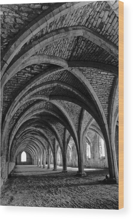 Monochrome Photography Wood Print featuring the photograph Under the vaults. Vertical. by Elena Perelman