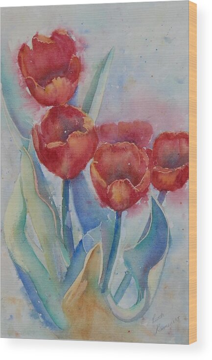 Flowers Wood Print featuring the painting Undersea Tulips by Ruth Kamenev
