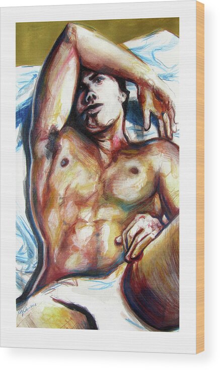 Golden Boy Wood Print featuring the painting Undressed Male Figure from Europe by Rene Capone