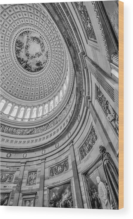 Washington D.c. Wood Print featuring the photograph Unites States Capitol Rotunda BW by Susan Candelario