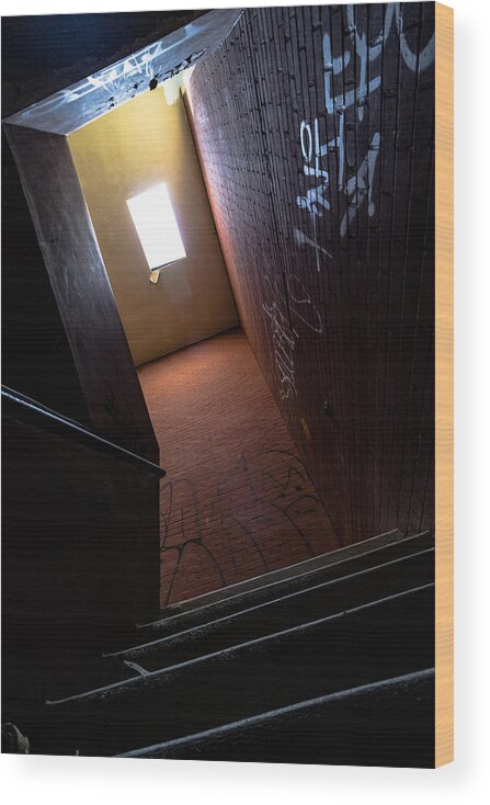 Hallway Wood Print featuring the photograph Up the stairs by Mike Dunn