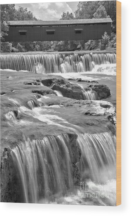 Cataract Falls Wood Print featuring the photograph Upper Cataract Falls Portrait View Black And White by Adam Jewell