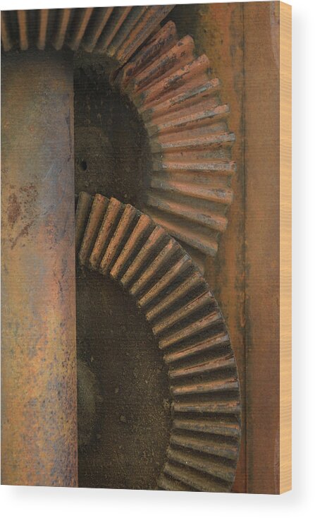 Rust Wood Print featuring the photograph Upright Gears by Karen Harrison Brown
