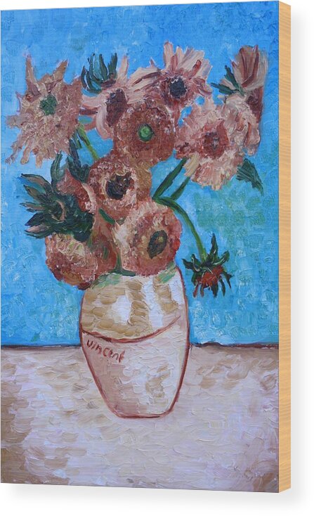 Van Gogh Reproductions Wood Print featuring the painting Van Gogh Sunflowers I by Mikayla Ziegler