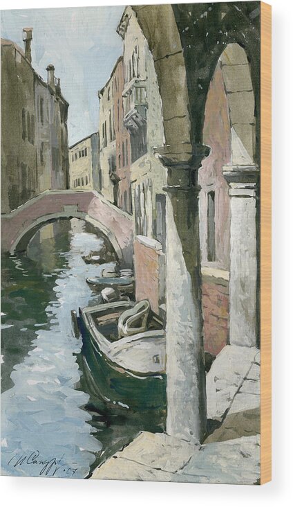 Venice Wood Print featuring the painting Venice. Under Arches of the Old Gallery by Igor Sakurov