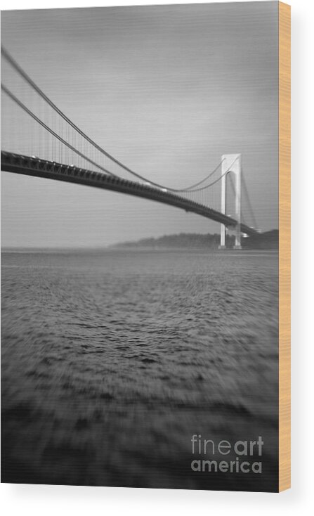 Black & White Wood Print featuring the photograph Verrazano Bridge 1 by Tony Cordoza
