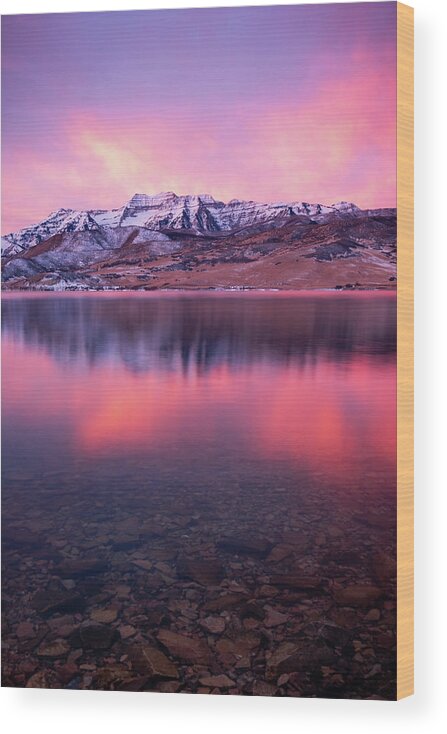 Red Wood Print featuring the photograph Vertical Winter Timp Reflection. by Wasatch Light