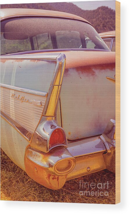 Fin Wood Print featuring the photograph Vintage Chevy Bel Air In The Desert by Edward Fielding
