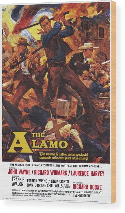 Alamo Wood Print featuring the painting Vintage Classic Movie Posters, The Alamo by Esoterica Art Agency