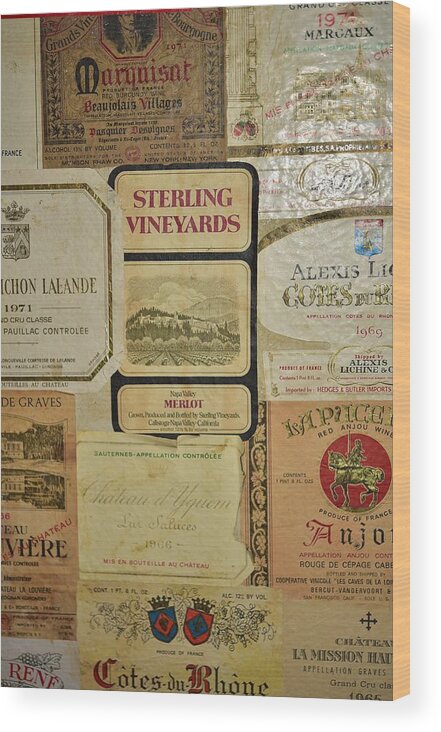 Linda Brody Wood Print featuring the photograph Vintage Wine Labels 10 by Linda Brody