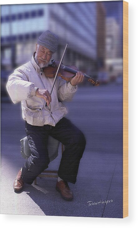 Violin Guy Wood Print featuring the photograph Violin Guy by Terri Harper